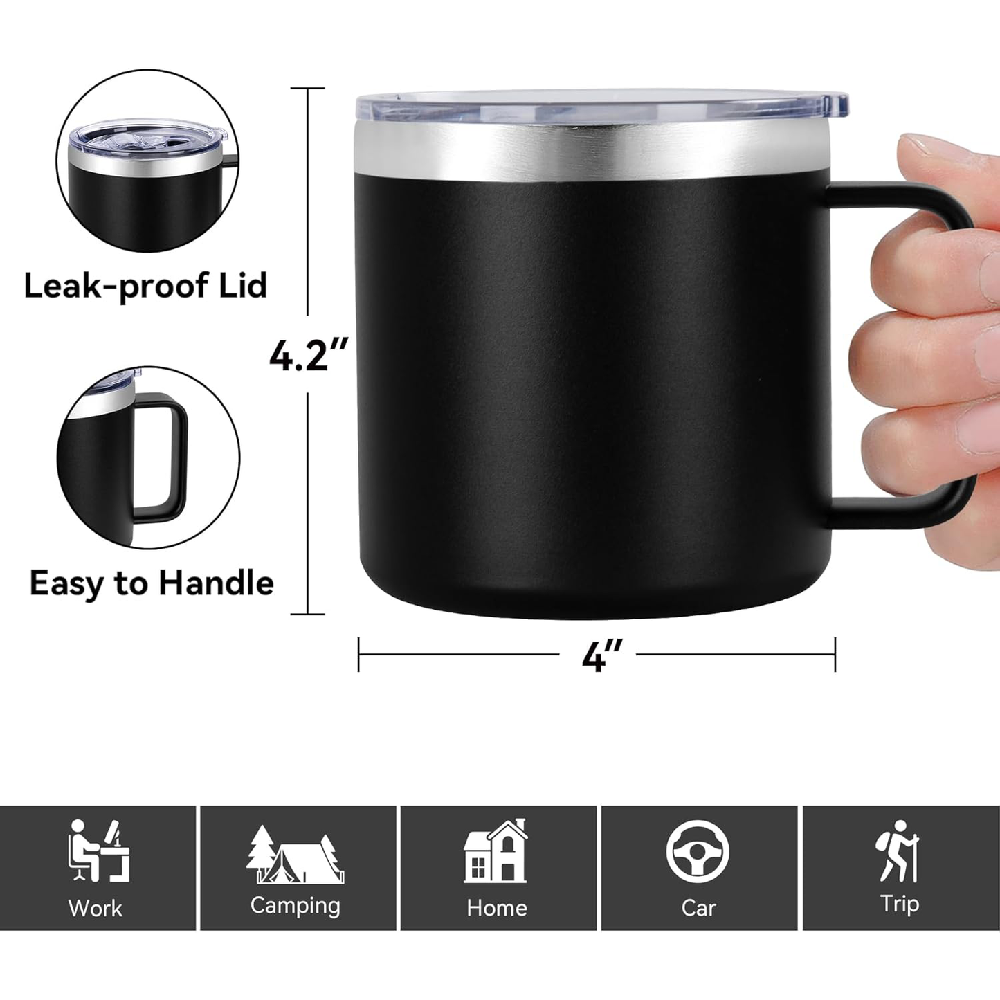 
                  
                    IP-PRO101-BLK - 14 oz Insulated Stainless Steel Coffee Mug with Handle - LASER ENGRAVED
                  
                